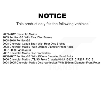Front Brake Rotor & Ceramic Pad Kit For Chevrolet Malibu Pontiac G6 Cobalt G5 Saturn Aura K8A-104148