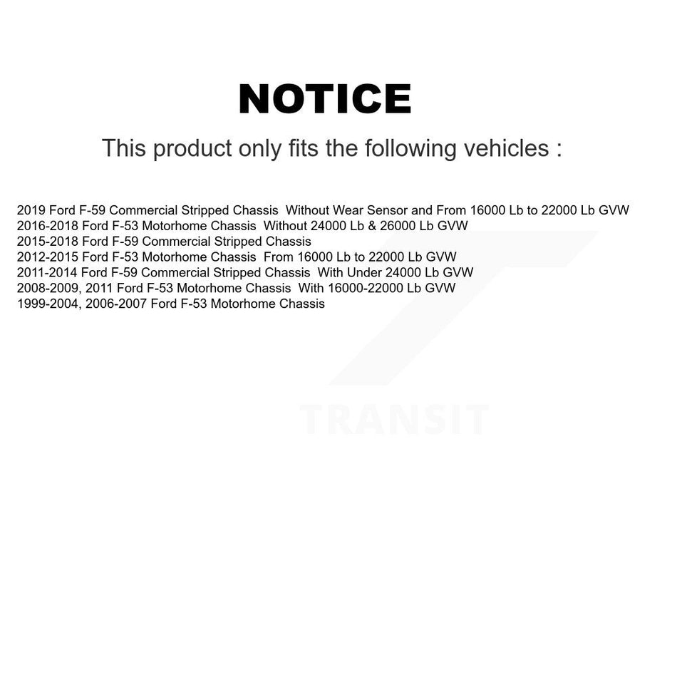 Front Brake Rotor & Semi-Metallic Pad Kit For Ford F-53 Motorhome Chassis F-59 Commercial K8A-104343