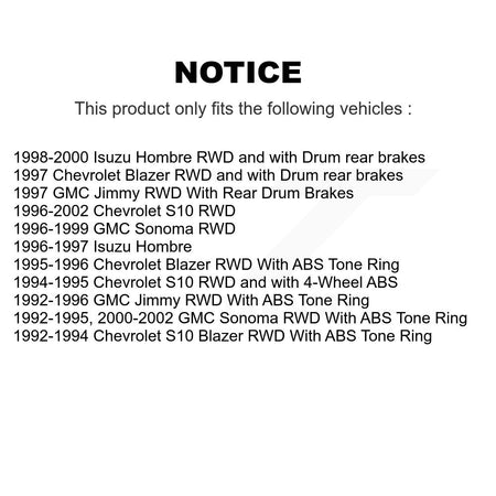 Front Rear Brake Rotor Hub Semi-Metallic Pad Drum Kit For Chevrolet S10 GMC Sonoma Blazer K8A-105401