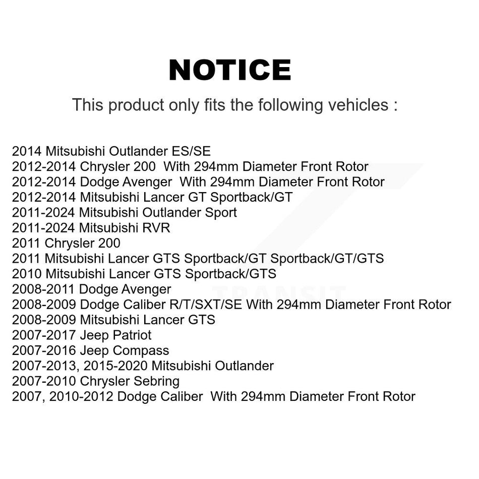 Front Disc Brake Rotors And Ceramic Pads Kit For Jeep Dodge Patriot Mitsubishi Chrysler Compass Avenger 200 Caliber Outlander Sport Sebring Lancer RVR K8C-100323