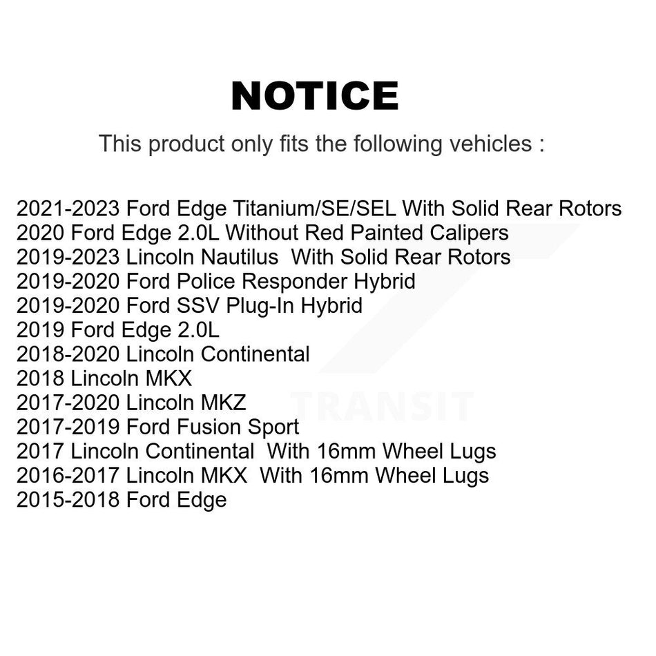 Rear Disc Brake Rotors And Ceramic Pads Kit For Ford Edge Fusion Lincoln MKX MKZ Nautilus Continental Police Responder Hybrid SSV Plug-In K8C-101791
