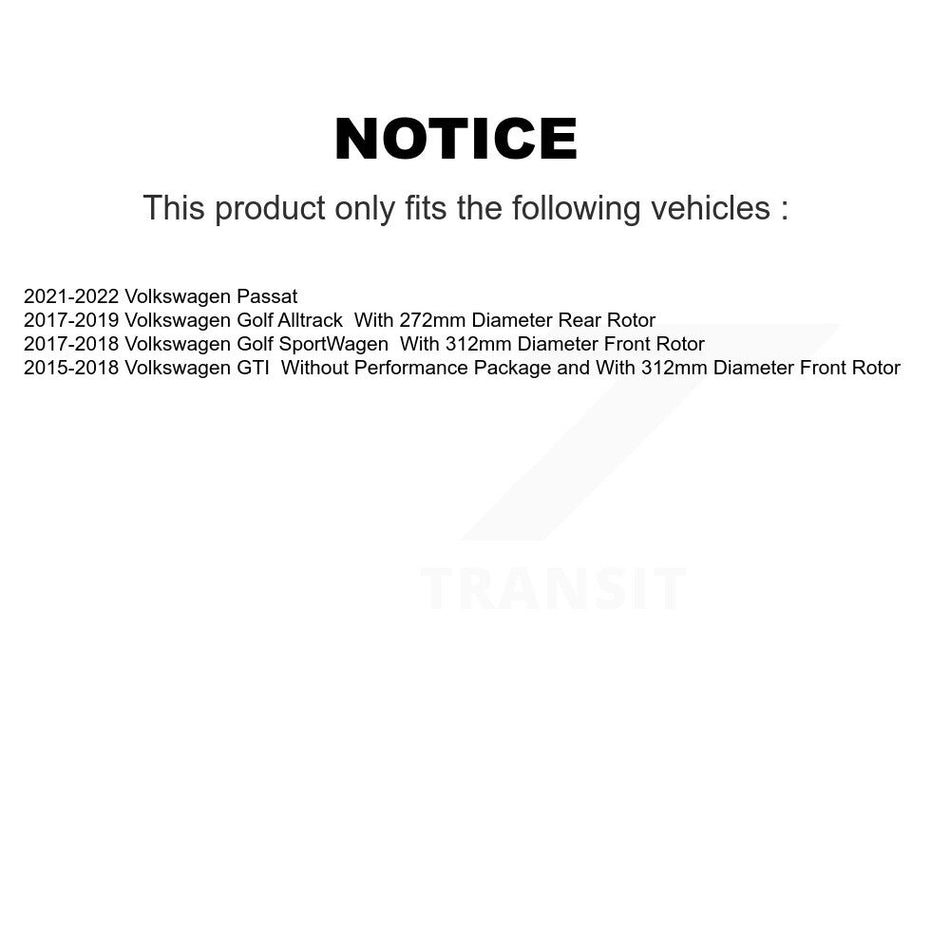 Front Rear Disc Brake Rotors And Semi-Metallic Pads Kit For Volkswagen GTI Golf Alltrack Passat K8F-102567