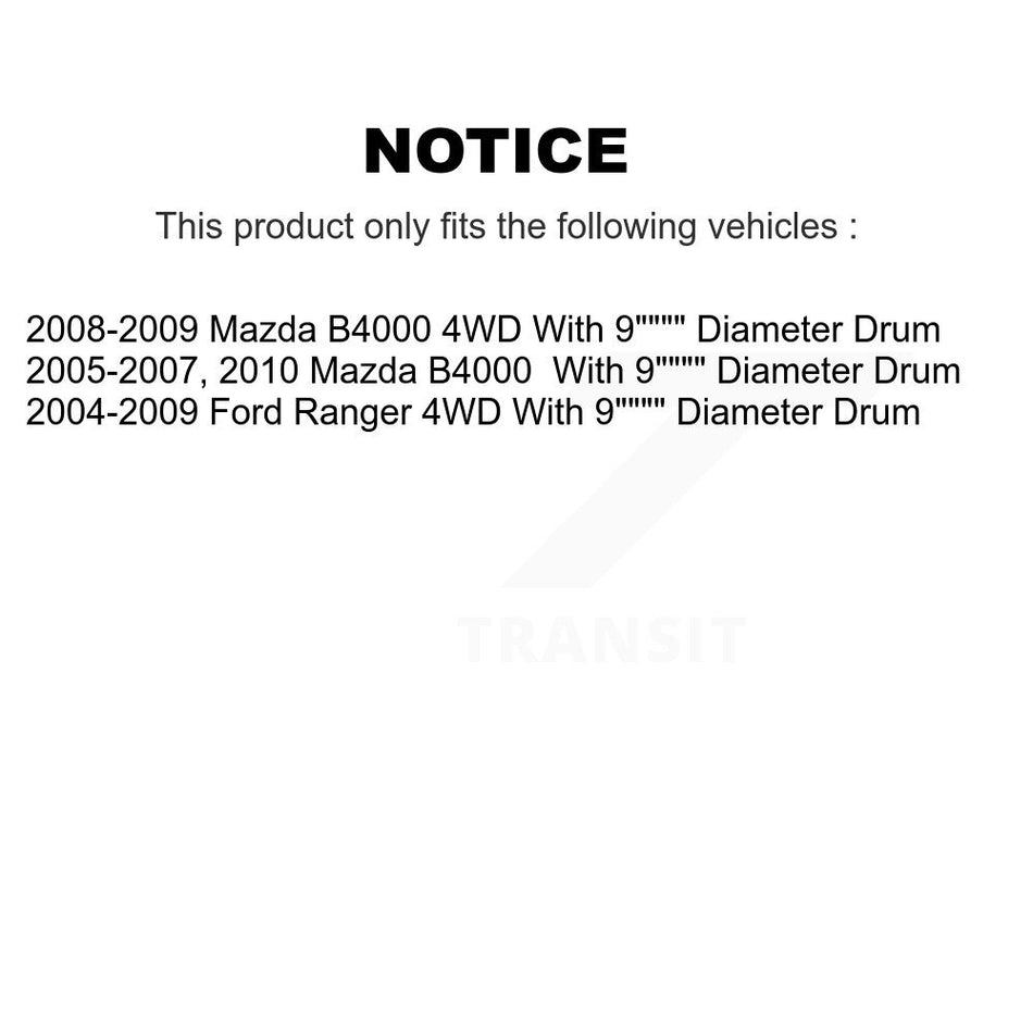 Front Rear Disc Brake Rotors Semi-Metallic Pads And Drum Kit For 2004-2009 Ford Ranger 4WD With 9" Diameter K8F-103227