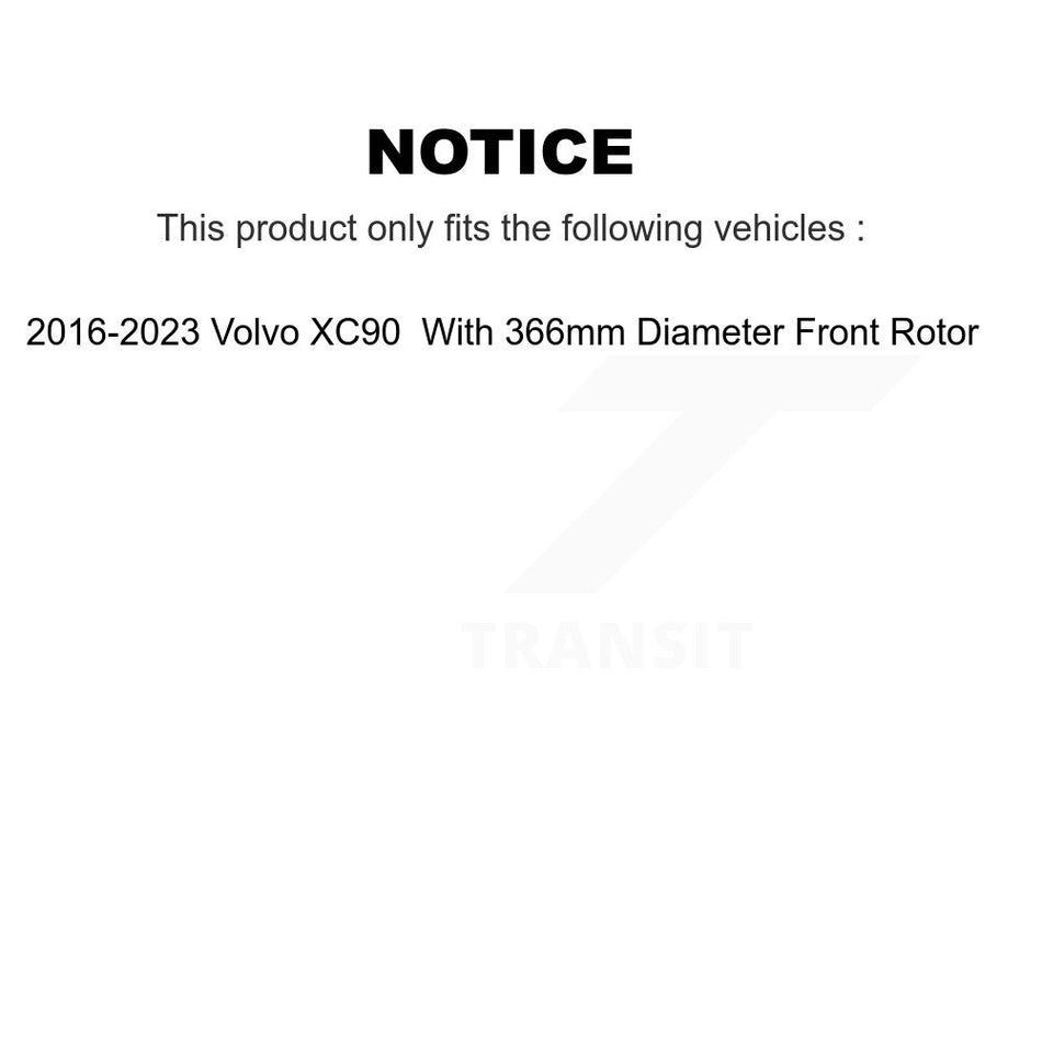 Front Disc Brake Rotors And Semi-Metallic Pads Kit For 2016-2019 Volvo XC90 With 366mm Diameter Rotor K8F-103444