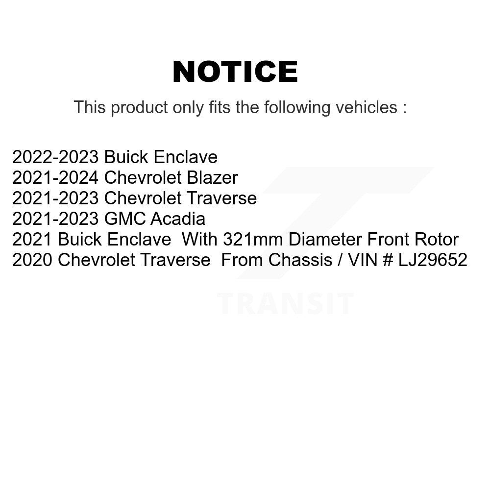 Front Rear Brake Rotor And Semi-Metallic Pad Kit For Chevrolet Traverse Blazer GMC Acadia K8F-104171