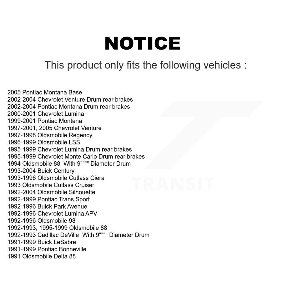 Rear Brake Drum Shoe Kit For Buick Century Chevrolet LeSabre Oldsmobile Venture Pontiac Lumina Montana 88 Silhouette Bonneville Cutlass Ciera Monte Carlo Park Avenue Cadillac K8N-100059