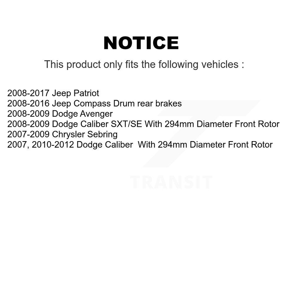 Front Rear Disc Brake Rotors Semi-Metallic Pads And Drum Kit (7Pc) For Jeep Patriot Compass Dodge Caliber Chrysler Sebring Avenger K8S-102073
