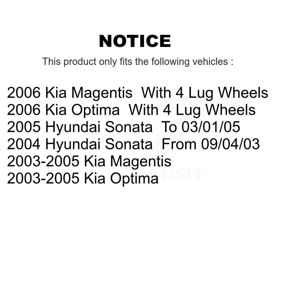 Front Wheel Bearing With Disc Brake Rotors And Ceramic Pads Kit For Hyundai Sonata Kia Optima Magentis KBB-100077