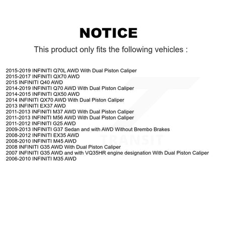 Front Hub Bearing Brake Rotor & Pads Kit For INFINITI G37 EX35 G35 QX50 QX70 M35 EX37 M37 KBB-100713