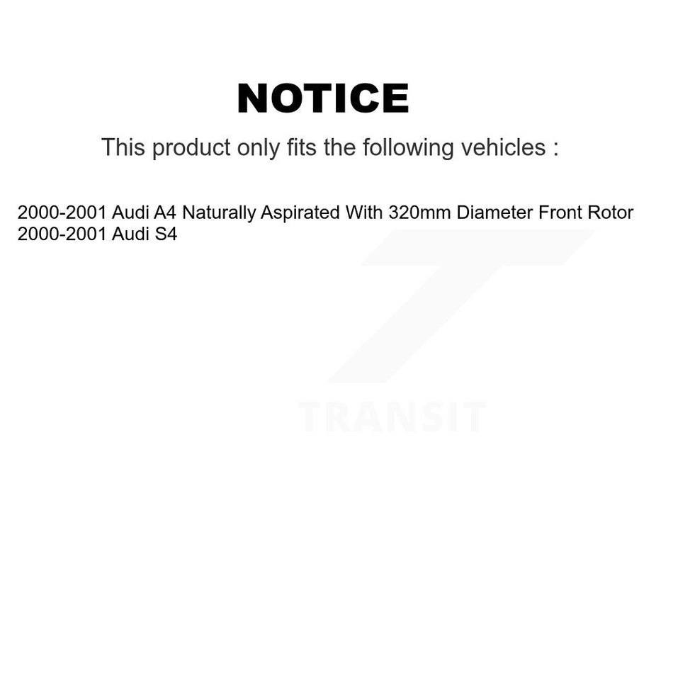 Front Wheel Bearing With Coated Disc Brake Rotors And Semi-Metallic Pads Kit For 2000-2001 Audi A4 Quattro S4 KBB-101287