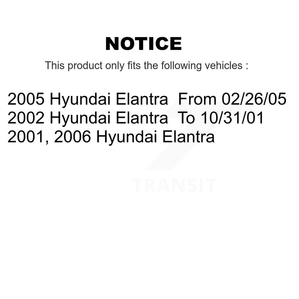 Front Wheel Bearing With Coated Disc Brake Rotors And Semi-Metallic Pads Kit For Hyundai Elantra KBB-101387