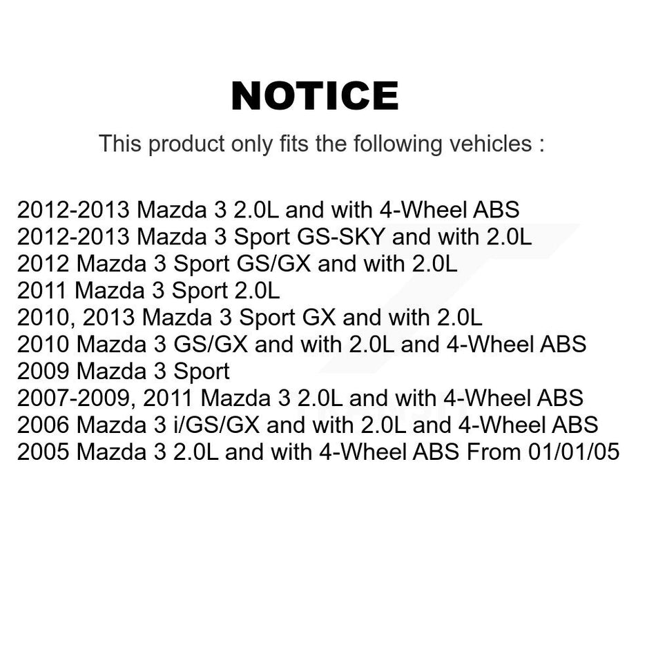 Front Wheel Bearing With Coated Disc Brake Rotors And Ceramic Pads Kit For Mazda 3 Sport KBB-102082