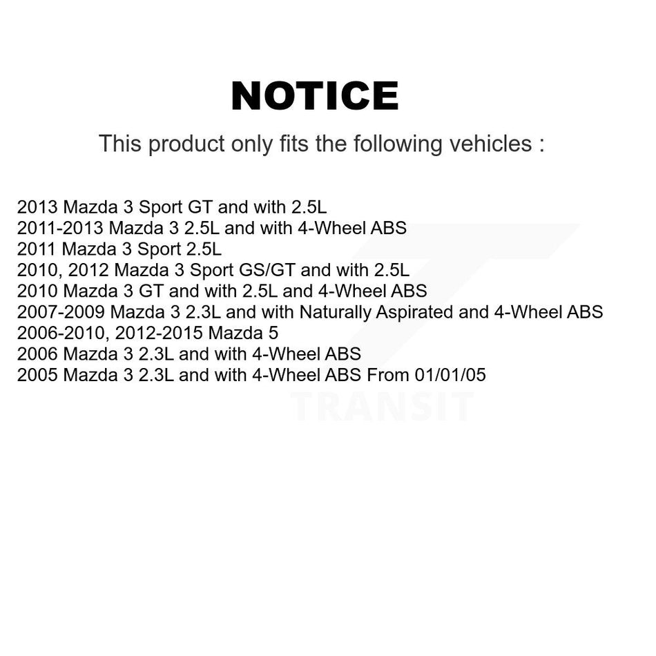 Front Wheel Bearing With Disc Brake Rotors And Semi-Metallic Pads Kit For Mazda 3 5 Sport KBB-102413