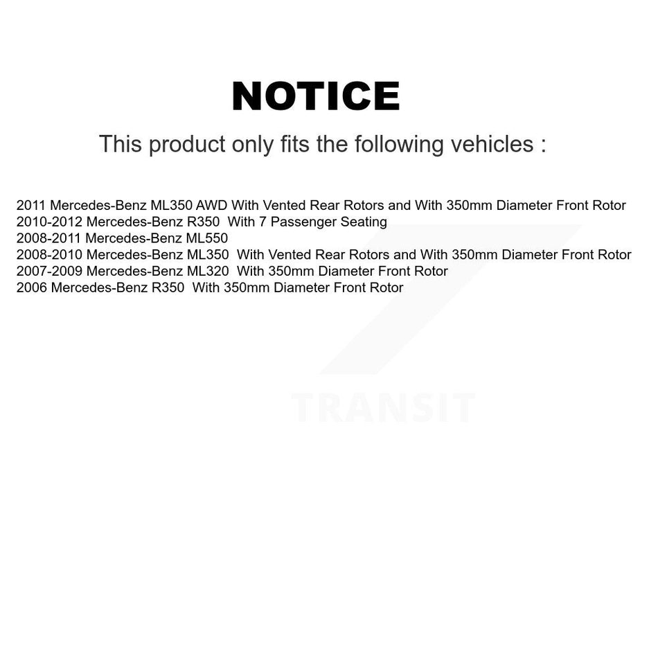 Front Wheel Bearing With Disc Brake Rotors And Semi-Metallic Pads Kit For Mercedes-Benz ML350 R350 ML320 ML550 KBB-102474