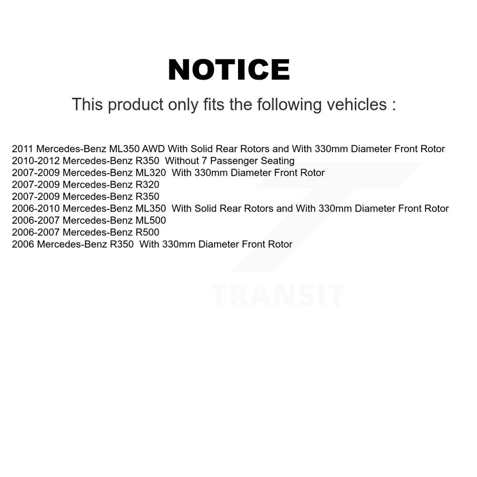 Front Wheel Bearing With Disc Brake Rotors And Semi-Metallic Pads Kit For Mercedes-Benz ML350 R350 ML500 ML320 R500 R320 KBB-102475