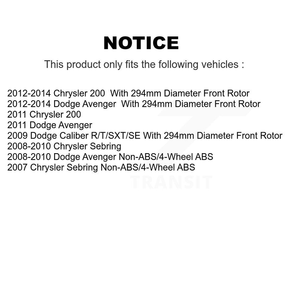Front Hub Bearing Assembly With Coated Drilled Slotted Disc Brake Rotors And Semi-Metallic Pads Kit For Chrysler Dodge Avenger 200 Sebring Caliber KBB-103092