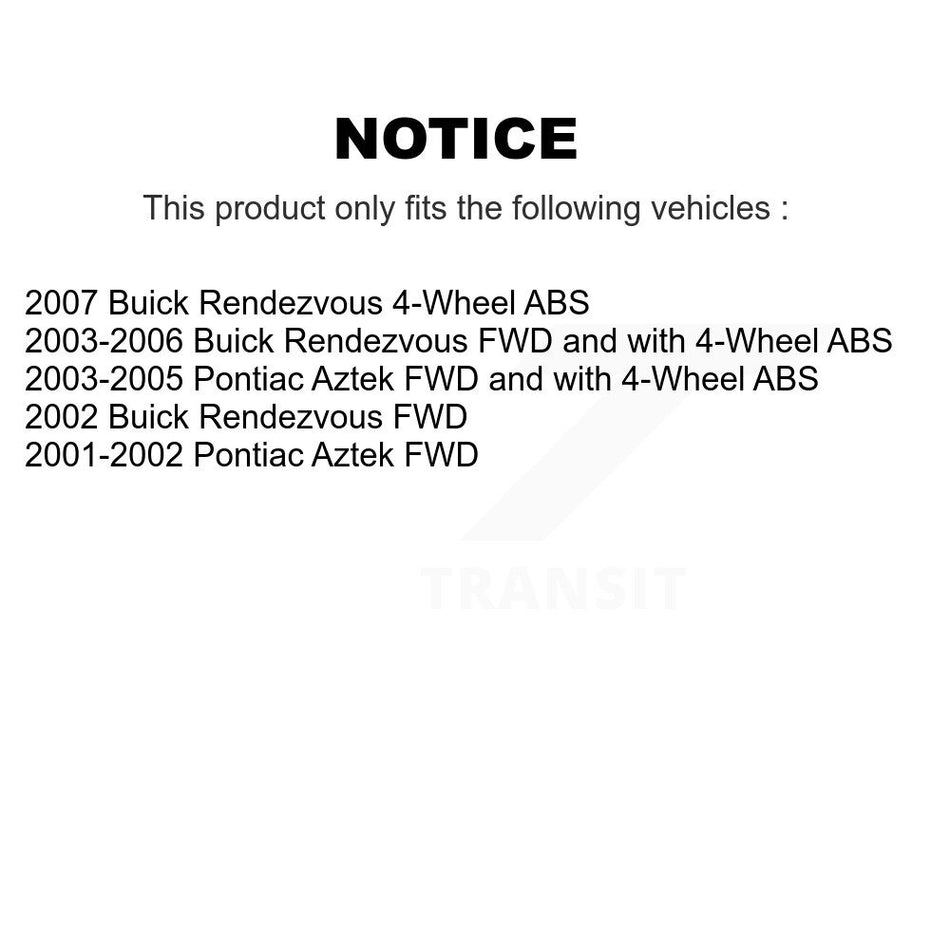 Front Hub Bearing Assembly With Coated Disc Brake Rotors And Semi-Metallic Pads Kit For Buick Rendezvous Pontiac Aztek KBB-103481