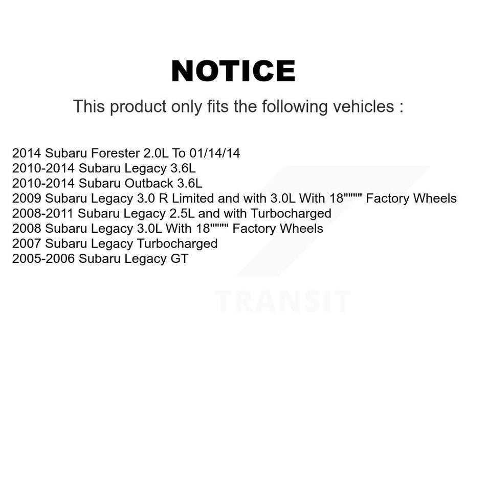 Front Hub Bearing Assembly With Coated Disc Brake Rotors And Semi-Metallic Pads Kit For Subaru Outback Legacy Forester KBB-103561