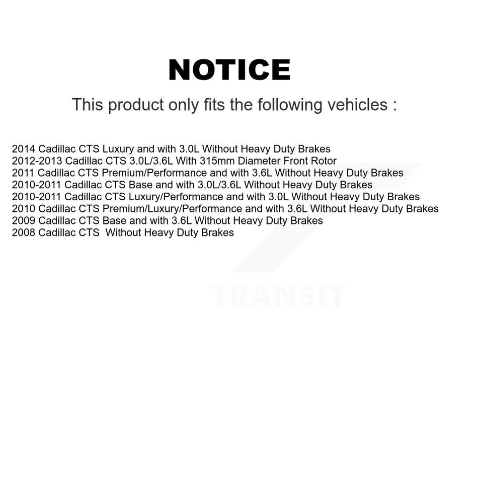 Front Hub Bearing Assembly With Coated Disc Brake Rotors And Semi-Metallic Pads Kit For Cadillac CTS KBB-103648