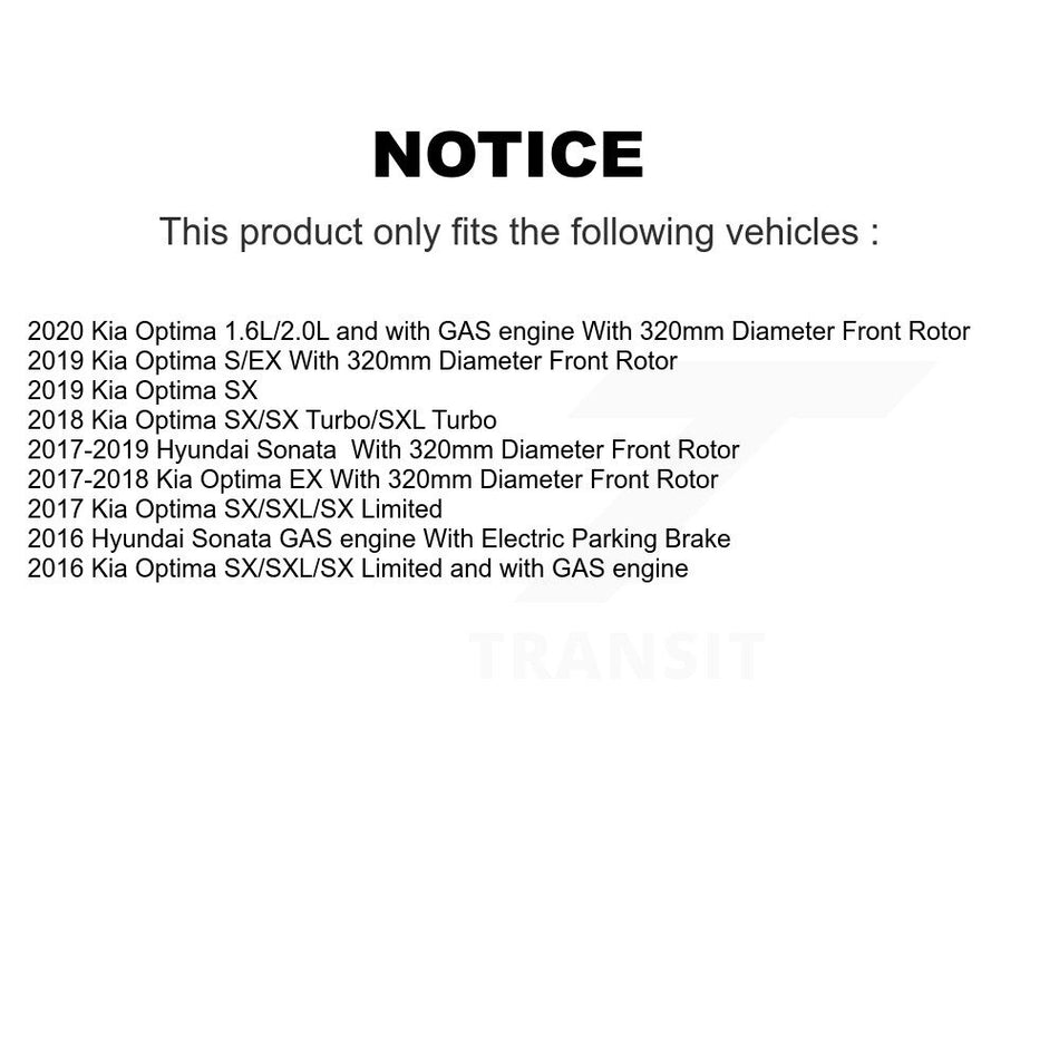 Front Hub Bearing Assembly With Coated Disc Brake Rotors And Semi-Metallic Pads Kit For Hyundai Sonata Kia Optima KBB-103766