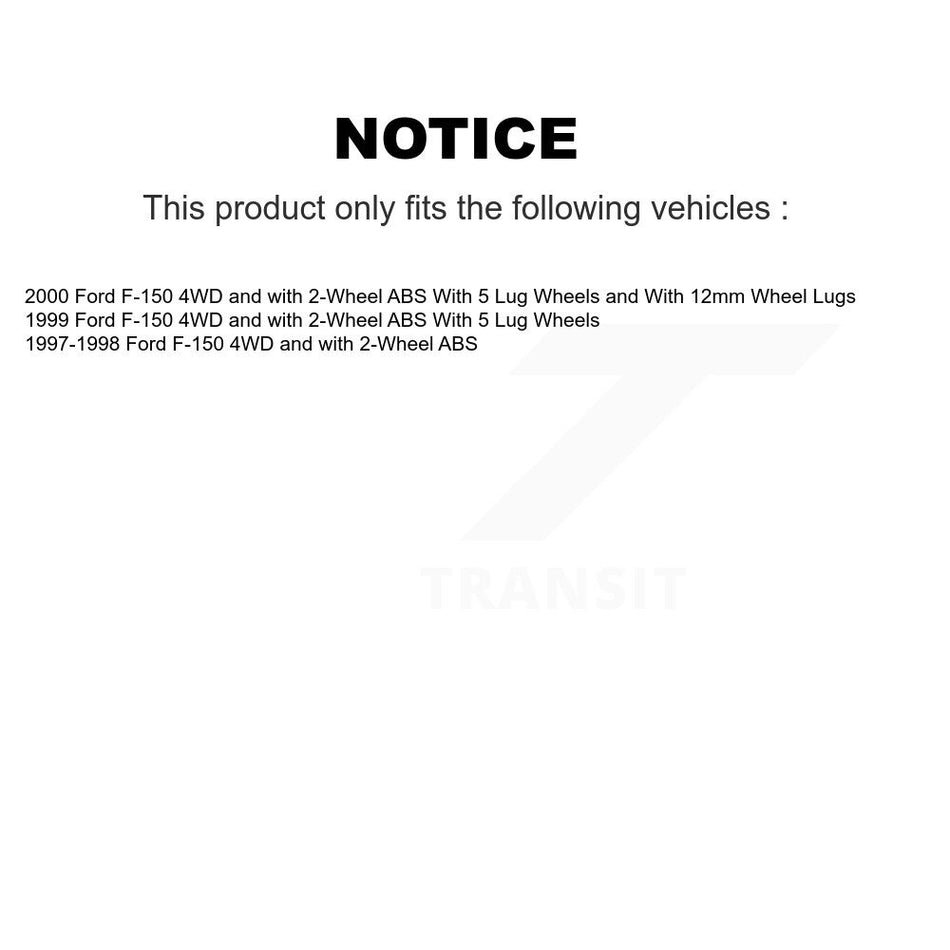 Front Hub Bearing Assembly With Coated Disc Brake Rotors And Semi-Metallic Pads Kit For Ford F-150 4WD with 2-Wheel ABS KBB-103778