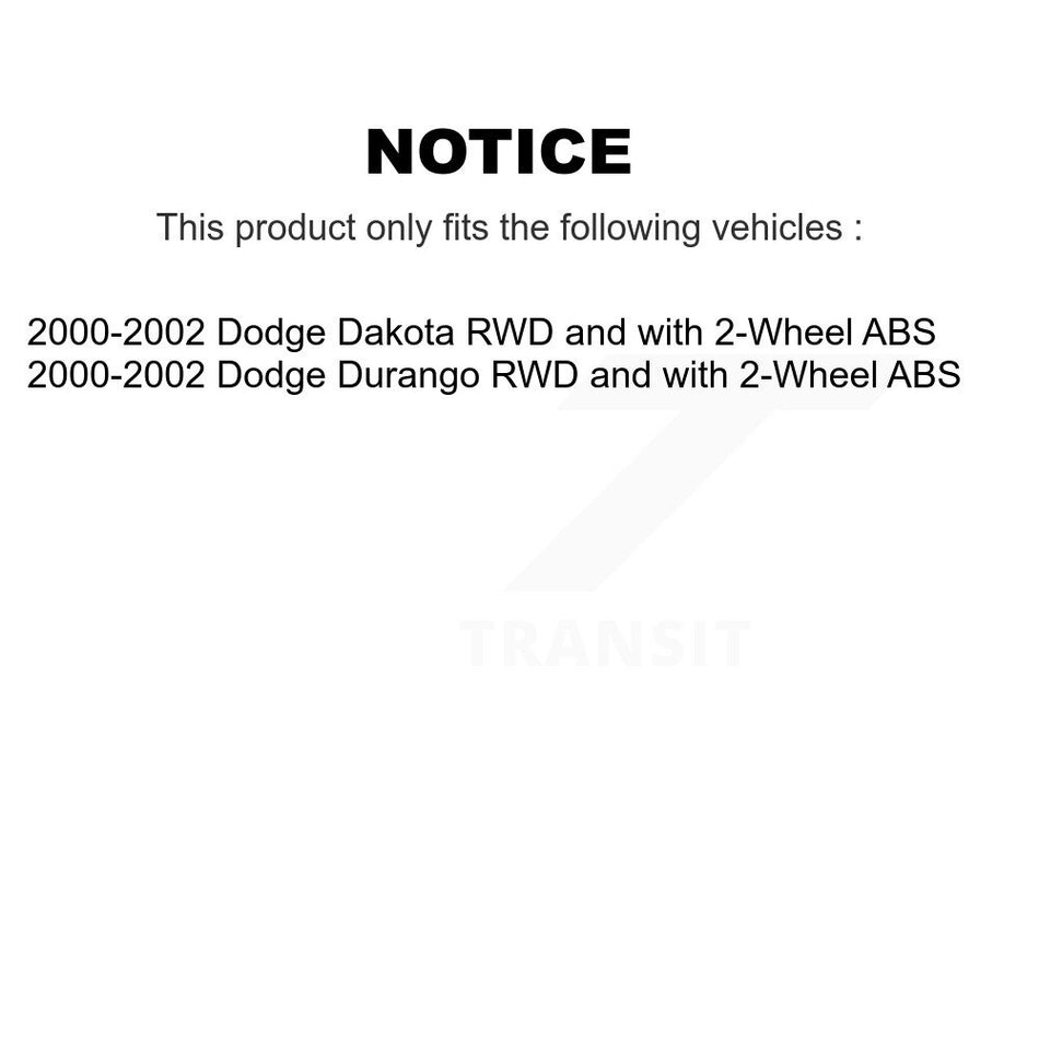 Front Hub Bearing Assembly With Coated Disc Brake Rotors And Semi-Metallic Pads Kit For 2000-2002 Dodge Dakota Durango RWD with 2-Wheel ABS KBB-103784