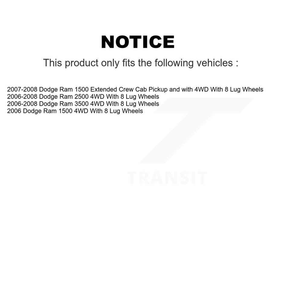 Front Hub Bearing Assembly With Coated Disc Brake Rotors And Semi-Metallic Pads Kit For Dodge Ram 1500 2500 3500 8 Lug Wheels KBB-103858