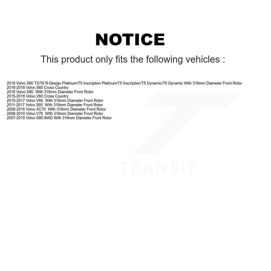 Front Hub Bearing Assembly With Coated Disc Brake Rotors And Semi-Metallic Pads Kit For Volvo S60 XC70 S80 V60 Cross Country V70 KBB-104190