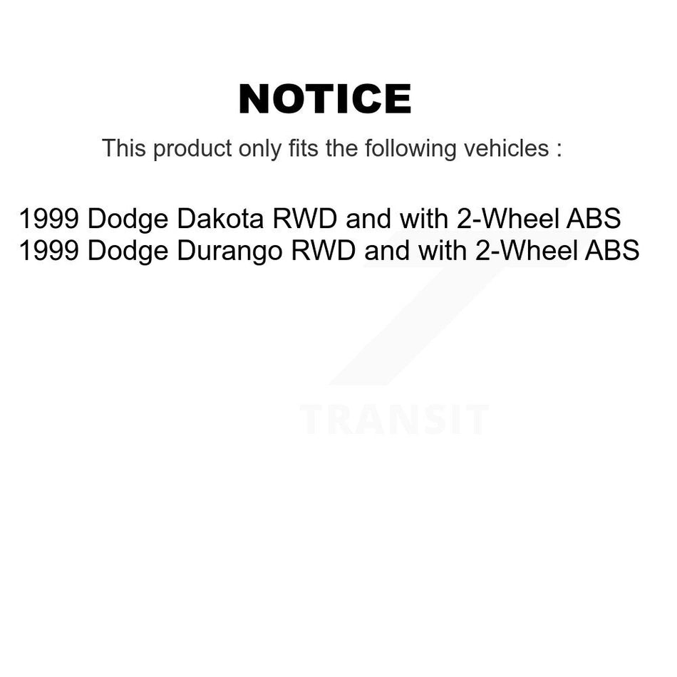 Front Hub Bearing Assembly With Coated Disc Brake Rotors And Semi-Metallic Pads Kit For 1999-1999 Dodge Dakota Durango RWD with 2-Wheel ABS KBB-104261