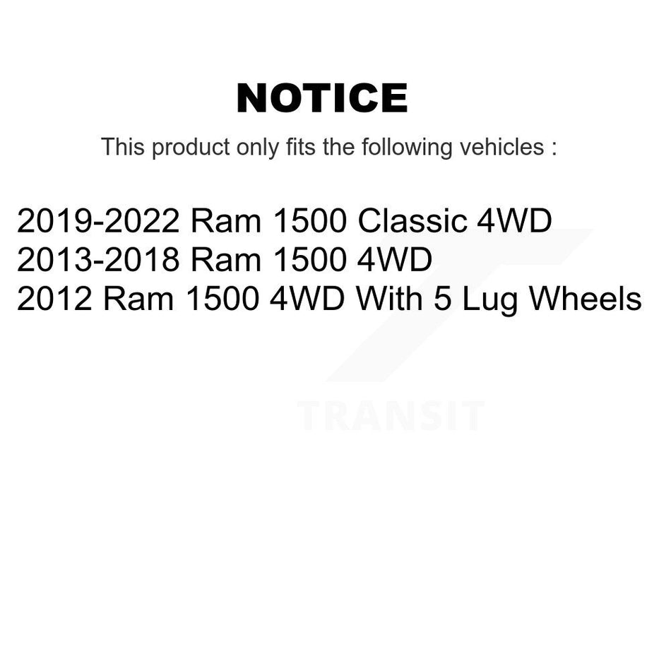 Front Hub Bearing Assembly With Coated Disc Brake Rotors And Semi-Metallic Pads Kit For Ram 1500 Classic KBB-104372