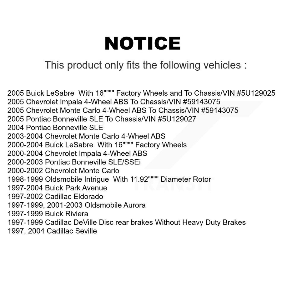 Front Hub Bearing Coat Brake Rotor Pads Kit For Chevrolet Buick Impala LeSabre Monte Carlo Park Avenue Cadillac Pontiac Bonneville DeVille Oldsmobile Eldorado Aurora Intrigue KBB-104441
