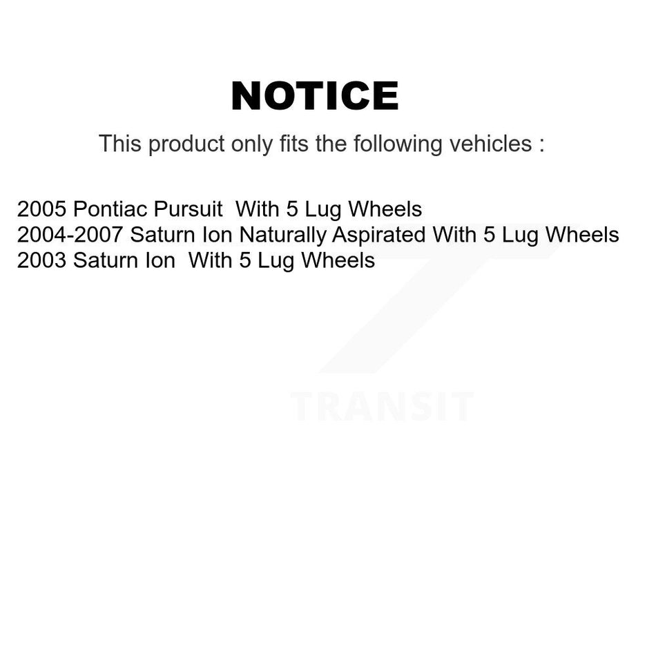 Front Hub Bearing Assembly With Coated Disc Brake Rotors And Ceramic Pads Kit For Saturn Ion Pontiac Pursuit 5 Lug Wheels KBB-104498