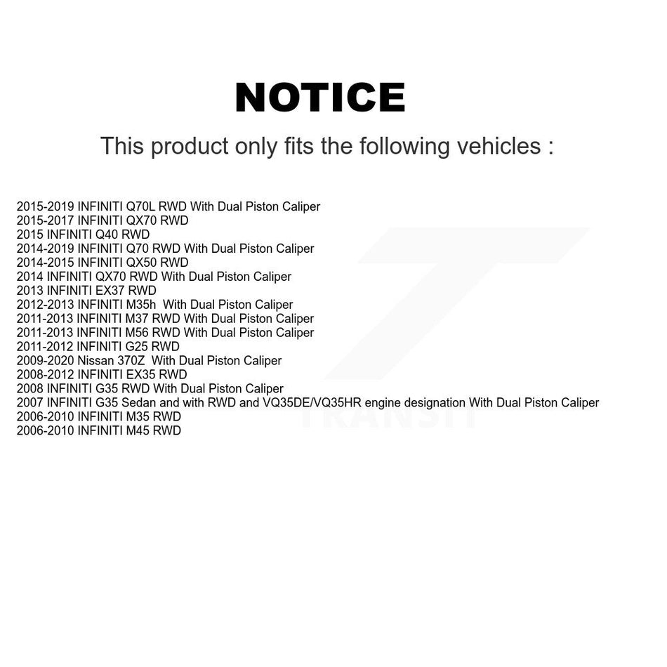 Front Hub Bearing Assembly With Coated Disc Brake Rotors And Ceramic Pads Kit For INFINITI G37 G35 M35 Nissan 370Z EX35 QX70 M37 G25 Q70 Q70L M45 Q40 QX50 M56 EX37 M35h KBB-104694