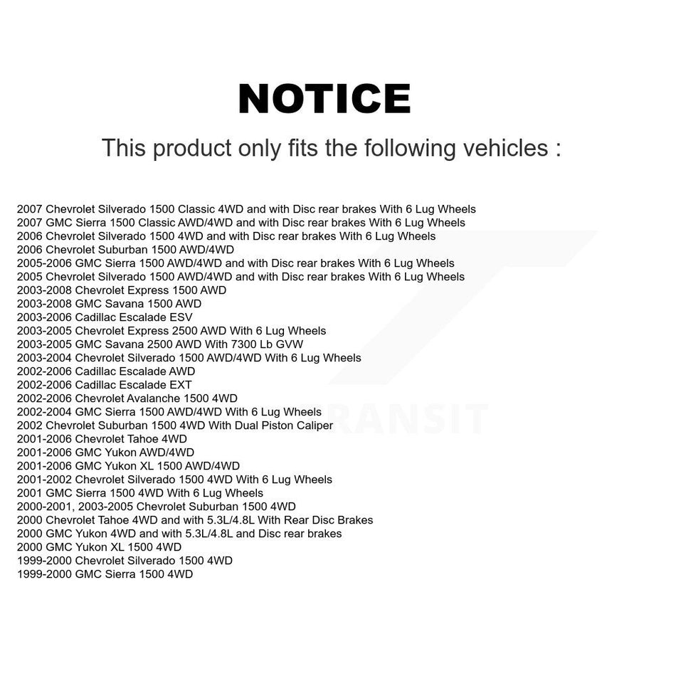 Front Hub Bearing Coated Brake Rotor & Pad Kit For Chevrolet Silverado 1500 GMC Tahoe Sierra Suburban Yukon Avalanche XL Cadillac Escalade Express 2500 Classic ESV EXT Savana KBB-104766