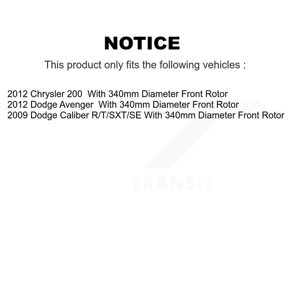 Front Hub Bearing Assembly With Disc Brake Rotors And Semi-Metallic Pads Kit For 2012-2012 Chrysler 200 Dodge Avenger 340mm Diameter Rotor KBB-105113