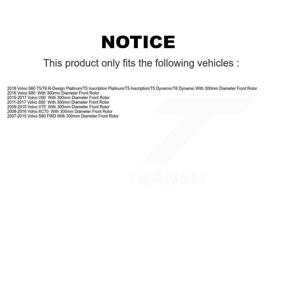 Front Hub Bearing Assembly With Disc Brake Rotors And Semi-Metallic Pads Kit For Volvo S60 XC70 S80 V60 V70 300mm Diameter Rotor KBB-105222