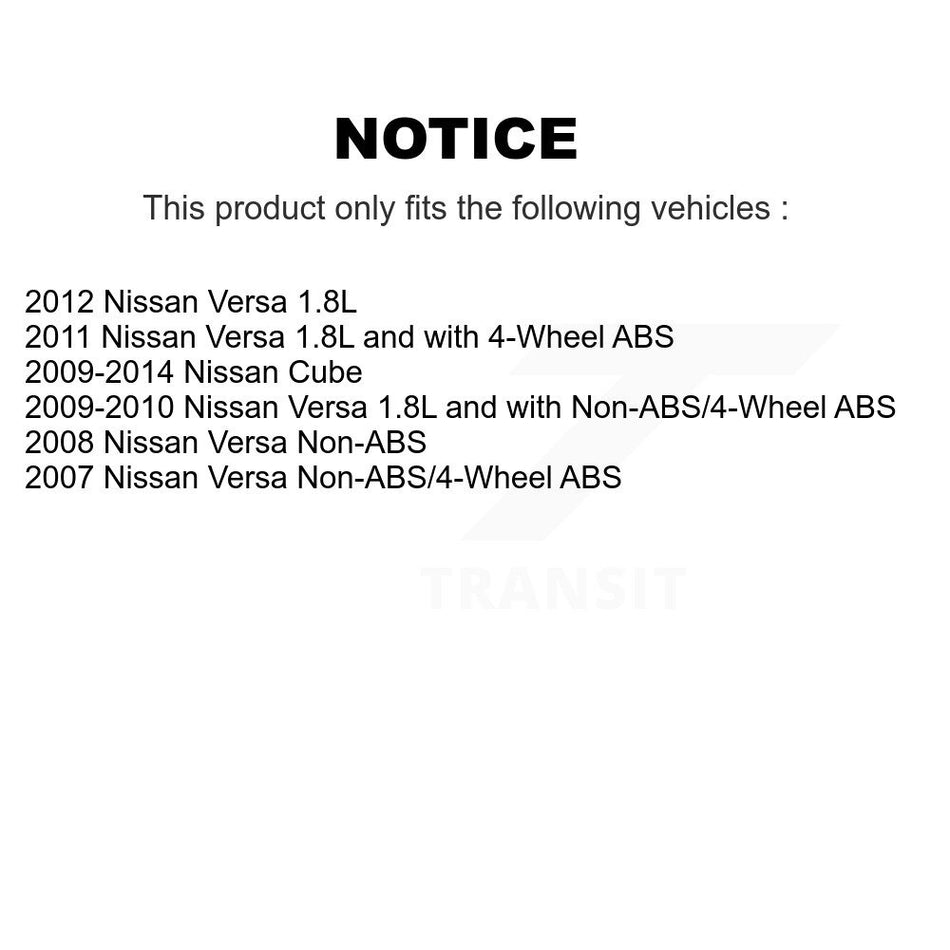 Front Hub Bearing Assembly With Disc Brake Rotors And Semi-Metallic Pads Kit For Nissan Versa KBB-105266