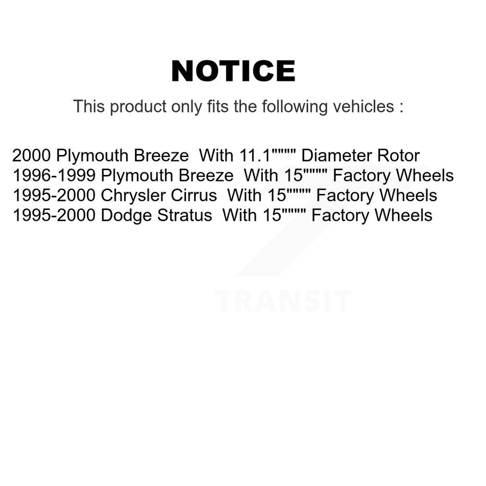 Front Hub Bearing Assembly With Disc Brake Rotors And Semi-Metallic Pads Kit For Dodge Stratus Chrysler Cirrus Plymouth Breeze KBB-105515