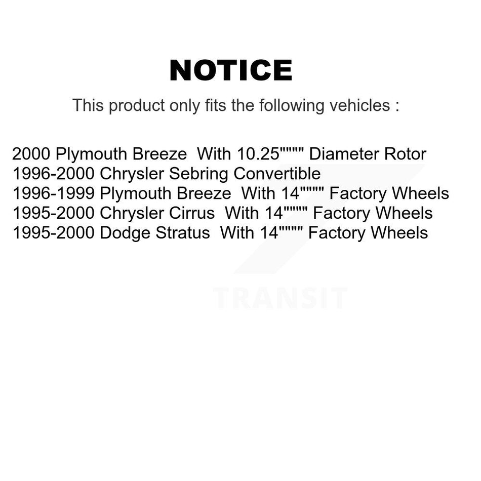 Front Hub Bearing Assembly With Disc Brake Rotors And Semi-Metallic Pads Kit For Chrysler Sebring Dodge Stratus Cirrus Plymouth Breeze KBB-105517