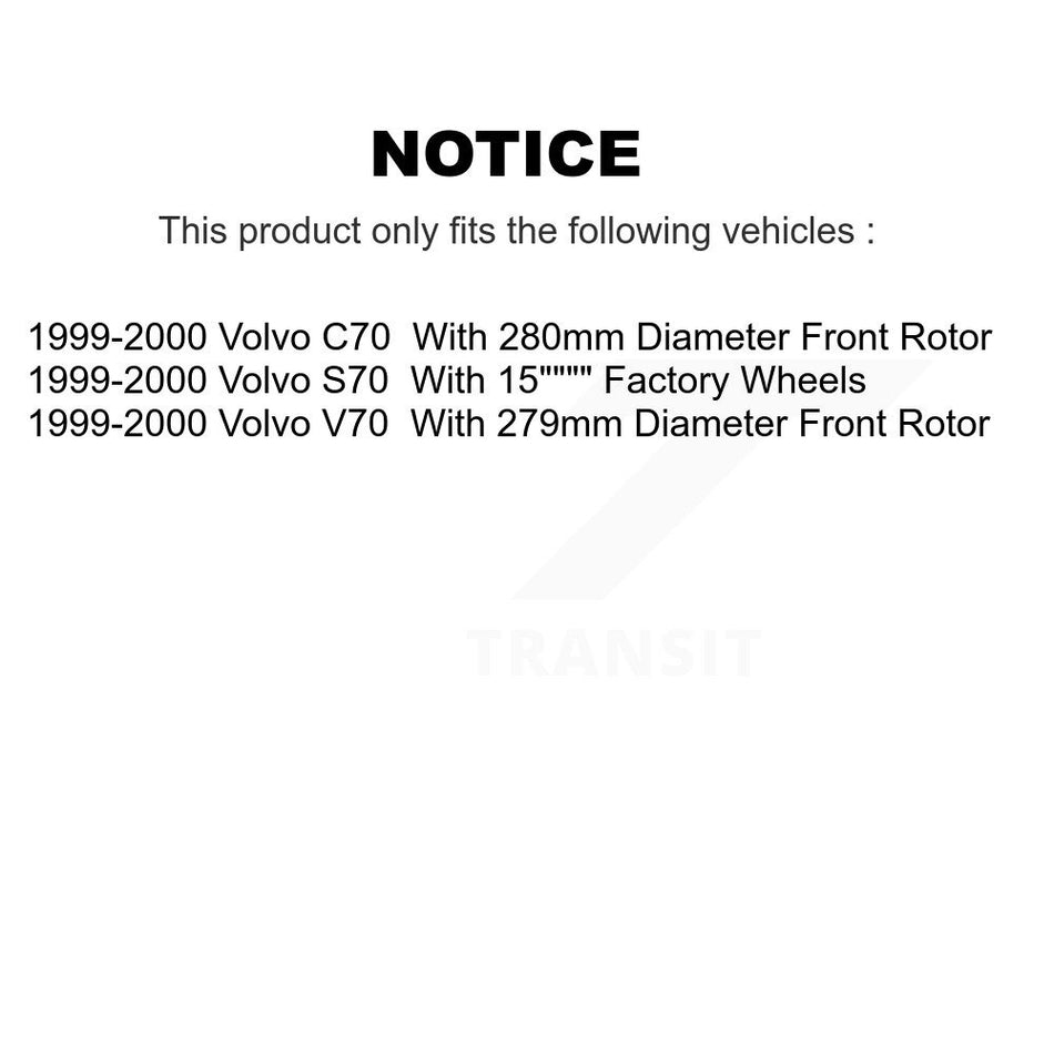 Front Hub Bearing Assembly With Disc Brake Rotors And Semi-Metallic Pads Kit For 1999-2000 Volvo S70 V70 C70 KBB-105569