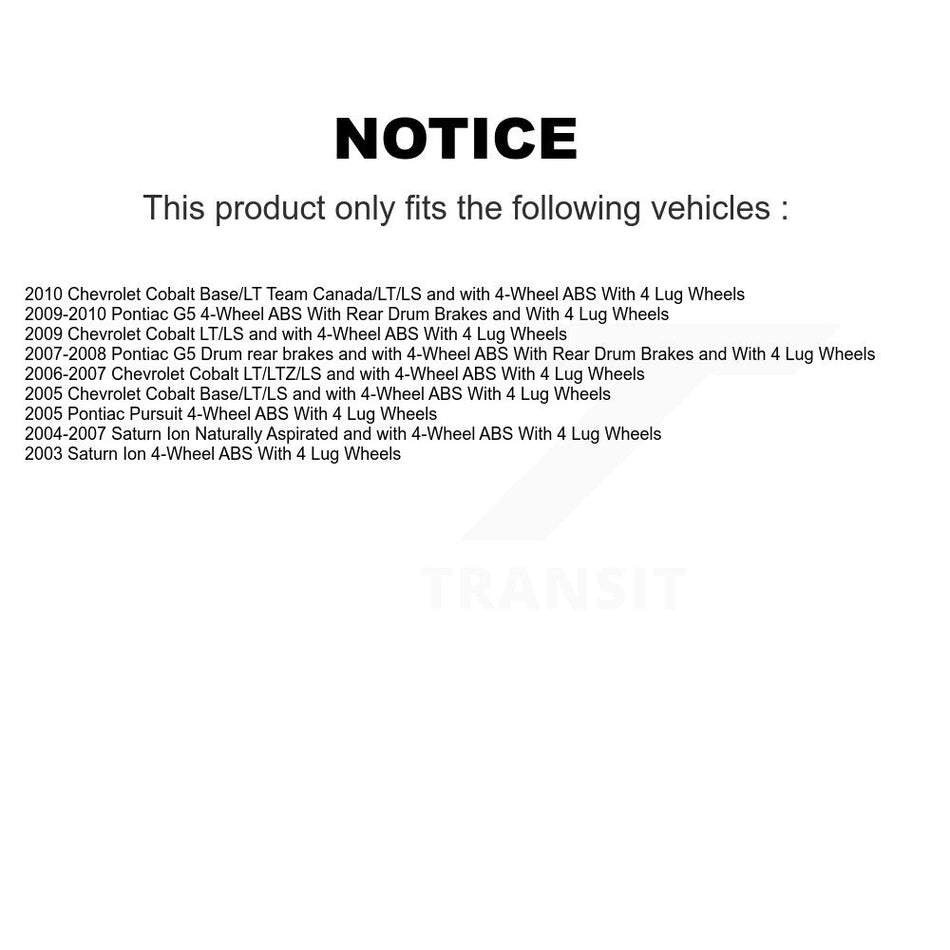 Front Hub Bearing Assembly With Disc Brake Rotors And Semi-Metallic Pads Kit For Chevrolet Cobalt Saturn Ion Pontiac G5 Pursuit KBB-105599