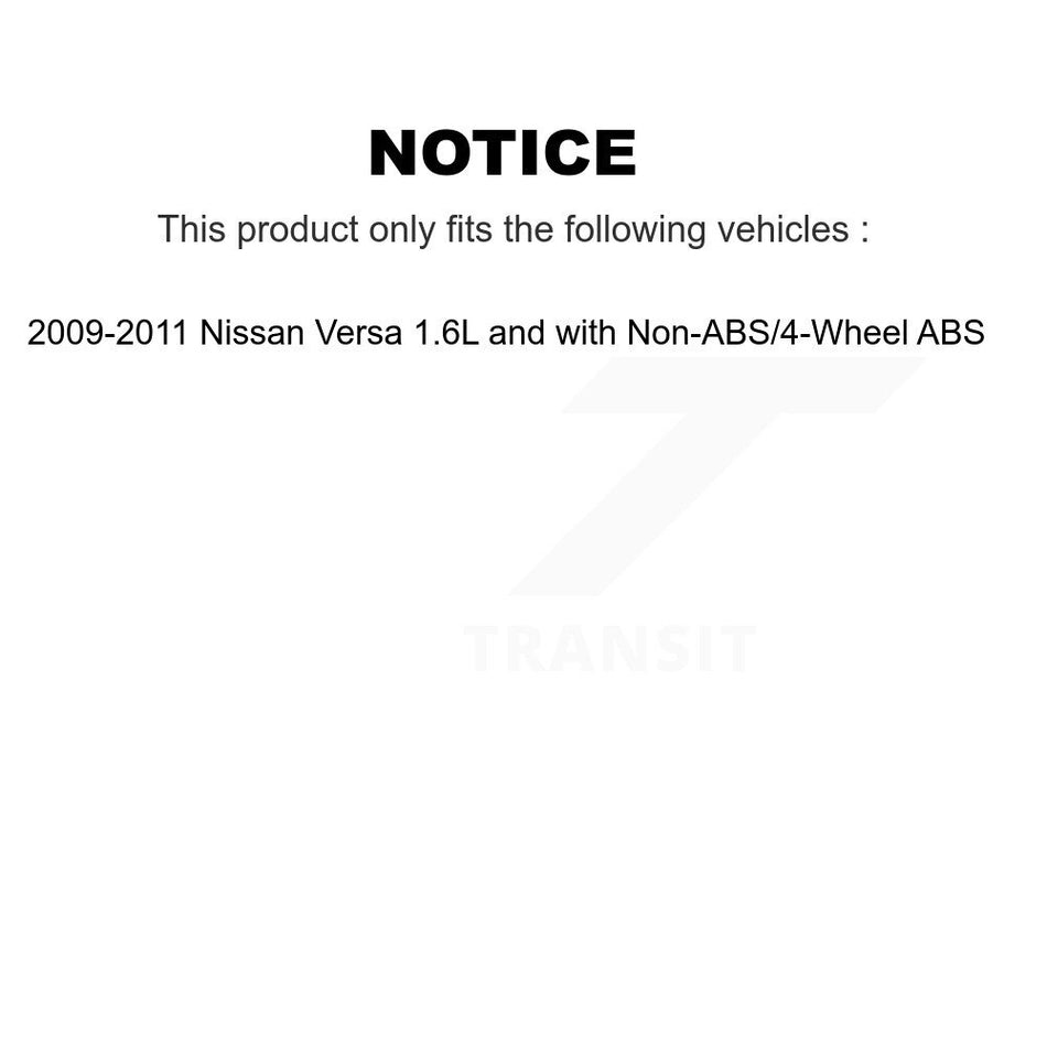 Front Hub Bearing Assembly With Disc Brake Rotors And Semi-Metallic Pads Kit For 2009-2011 Nissan Versa 1.6L with 4-Wheel ABS KBB-105846