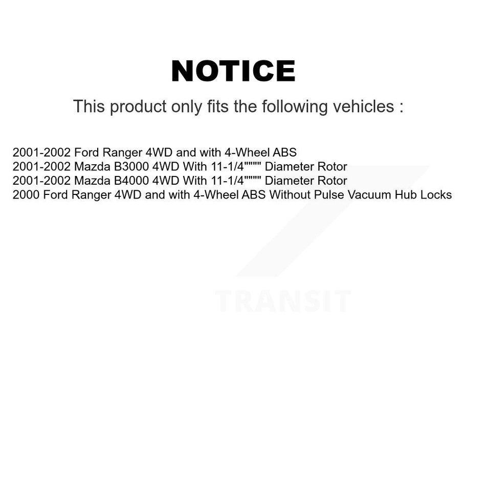 Front Hub Bearing Assembly With Disc Brake Rotors And Semi-Metallic Pads Kit For Ford Ranger Mazda B3000 B4000 KBB-105869