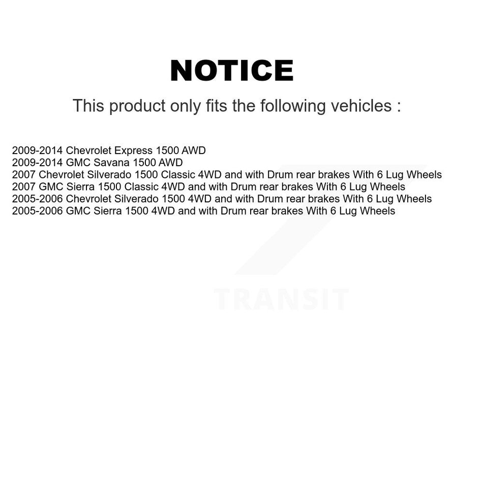 Front Hub Bearing Assembly With Disc Brake Rotors And Semi-Metallic Pads Kit For Chevrolet Silverado 1500 GMC Sierra Classic Express Savana KBB-105894