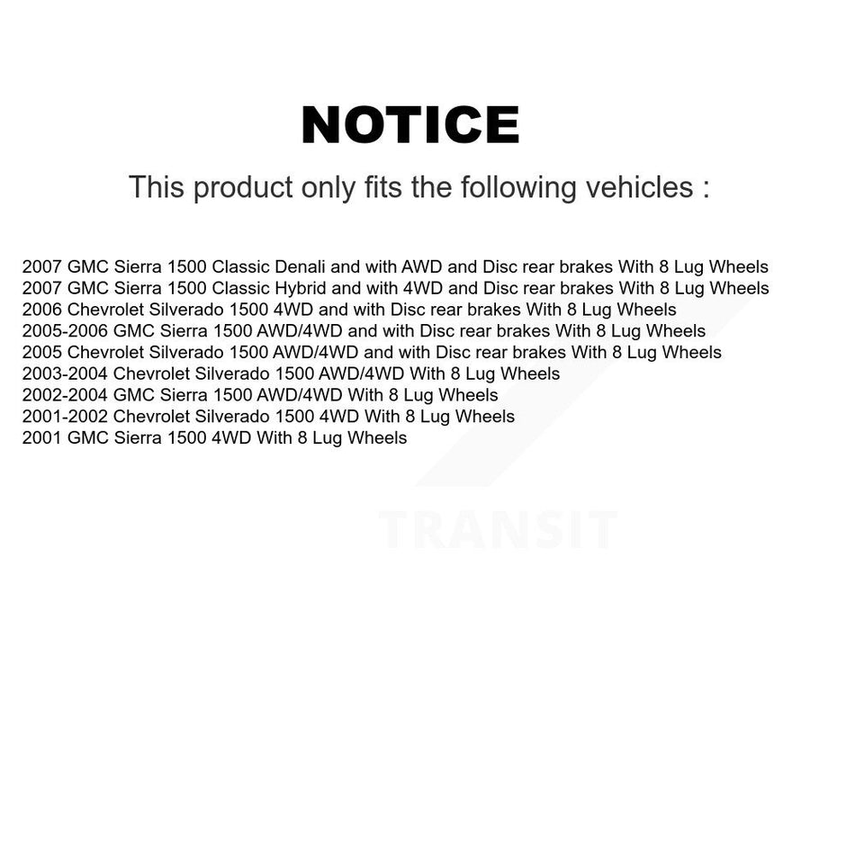 Front Hub Bearing Assembly With Disc Brake Rotors And Semi-Metallic Pads Kit For Chevrolet Silverado 1500 GMC Sierra Classic 8 Lug Wheels KBB-105919
