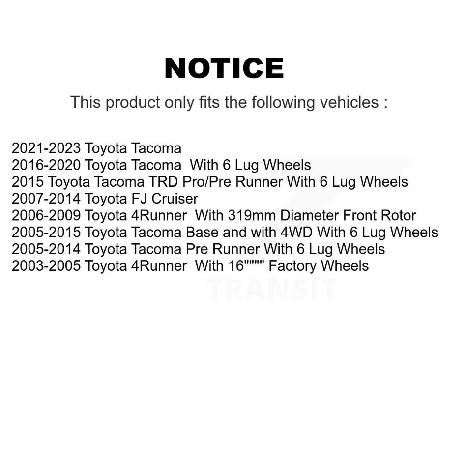 Front Wheel Bearing With Coated Disc Brake Rotors And Semi-Metallic Pads Kit For Toyota Tacoma FJ Cruiser RWD KBB-106081