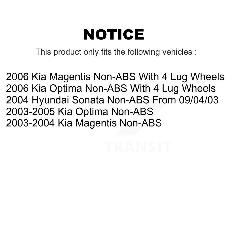 Front Rear Wheel Hub Bearings Assembly Disc Brake Rotors And Semi-Metallic Pads Kit (10Pc) For Kia Optima Hyundai Sonata Magentis Non-ABS KBB-106185