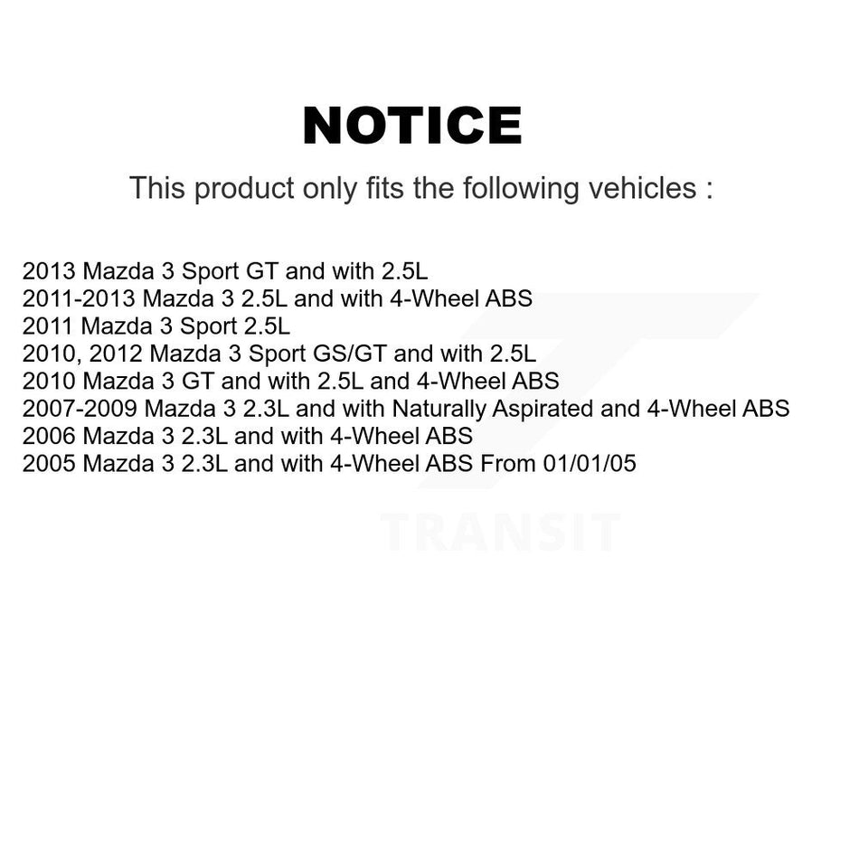 Front Rear Wheel Hub Bearings Assembly Disc Brake Rotors And Semi-Metallic Pads Kit (10Pc) For Mazda 3 Sport KBB-106277