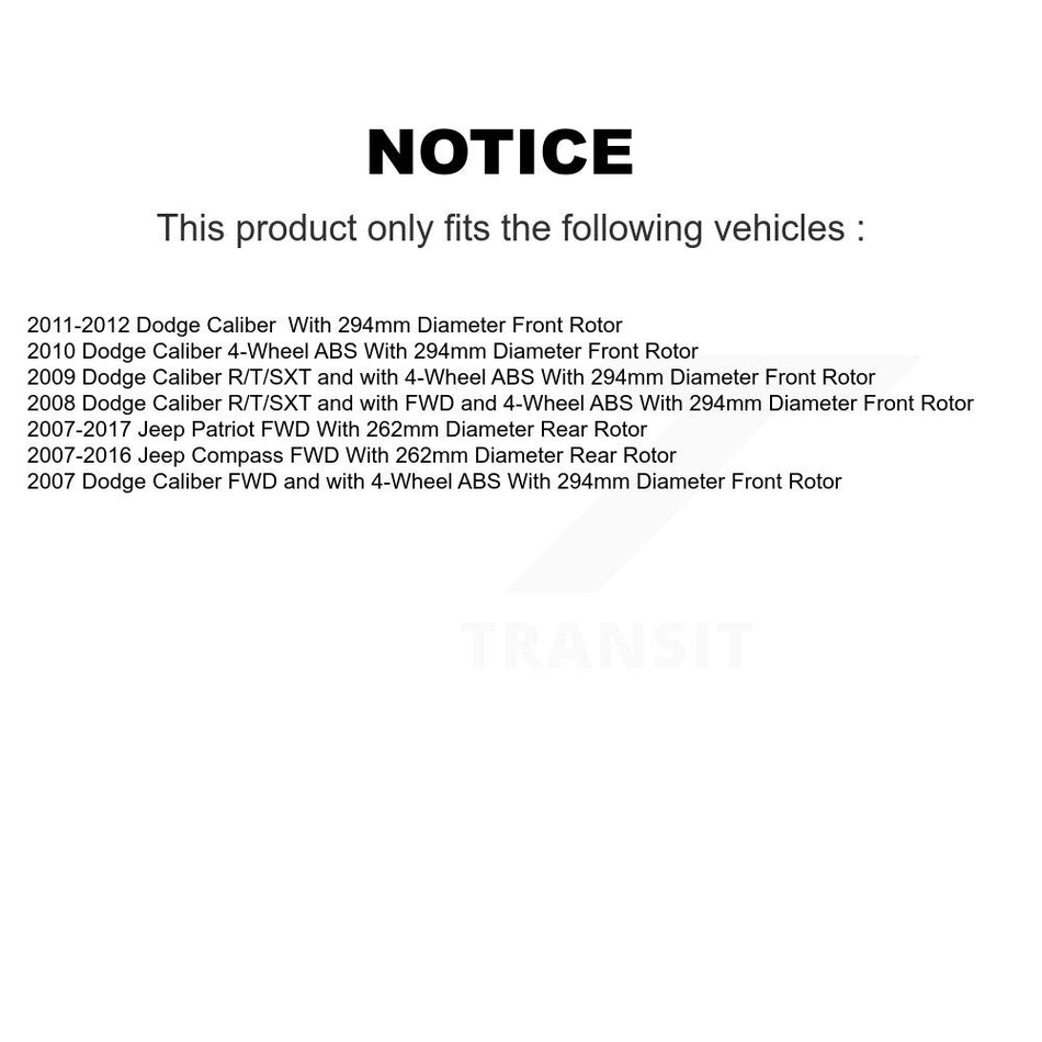 Front Rear Wheel Hub Bearings Assembly Coated Disc Brake Rotors And Ceramic Pads Kit (10Pc) For Jeep Patriot Compass Dodge Caliber KBB-107524