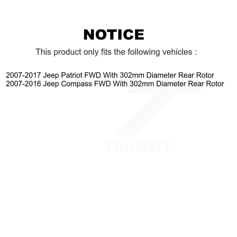 Front Rear Wheel Hub Bearings Assembly Coated Disc Brake Rotors And Semi-Metallic Pads Kit (10Pc) For Jeep Patriot Compass With 302mm Diameter Rotor FWD KBB-107722